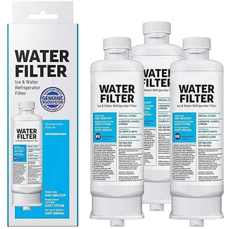 3-Pack Refrigerator Water Filter Compatible with Samsung HAF-Qin/EXP,DA97-17376B,DA97-08006C,RF23M8090SG,BRF425200AP Replacement Water Filter Every 6 Months/300 Gallons