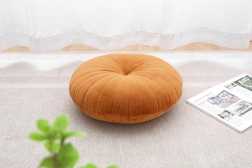 MolynnChic Rundes Bodenkissen aus Samt, Dickes Meditations- & Sitzkissen für Yoga, Wohnzimmer & Balkon, 45,7 cm (Camel)