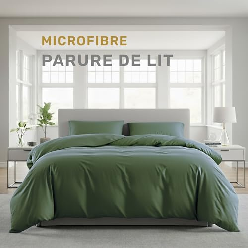 Lavea® Bettwäsche-Set, 1 Bettbezug 135x200cm, 1 Kissenbezug - Olivgrün | Bettwäsche aus Mikrofaser – weich, atmungsaktiv, hypoallergen, pflegeleicht und mit Markenreißverschluss
