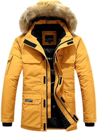 Generisch Parka invernale da uomo con cappuccio in pelliccia sintetica rimovibile – Giacca impermeabile e calda imbottitura | Giacca funzionale con molte tasche