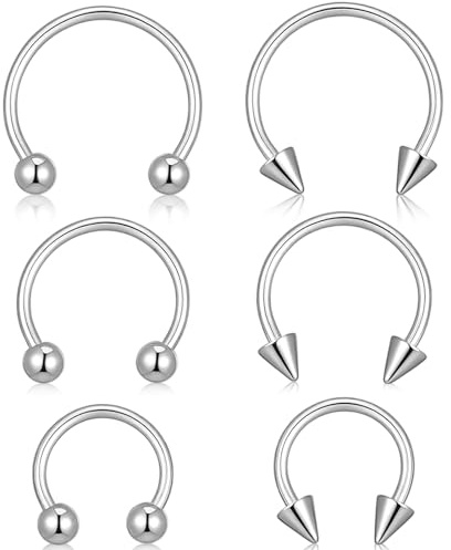 Yolev 6pcs Horseshoe Nose Ring 16g Surgical Steel Septum Piercing Jewellery Horseshoe Hoop Earring Lip Rings Ear Helix Cartilage Daith Conch Horse Shoe Nose Ring For Women Men 8/10/12mm Gold