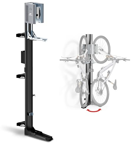 MADAMO Fahrradlift schwenkbar - Fahrrad Wandhalterung vertikal (bis 32kg) - Fahrradaufhängung Wand - Bike Wall Mount für Garagen Ordnung - Für alle Fahrradtypen inkl E-Bike, MTB & Rennrad - Grau/Schw.