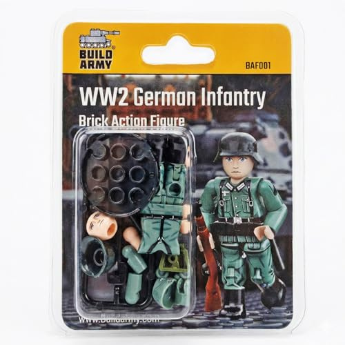 Buildarmy WWII Soldiers - Gelenkbaustein-Actionfigur - Baustein-Midifigur - Kompatibel mit großen Marken - Militärgeschichts-Sammelstück (WW2 German Infantry Rifleman)