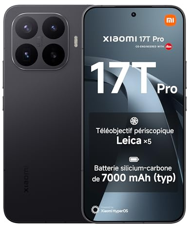 XIAOMI 17T Pro Smartphone 12 Go + 1 to Téléobjectif Leica x5 - Noir | Écran 6,83 pouces 144Hz, batterie 7000mAh, 5G, HyperCharge 100W, 1 an de garantie supplémentaire