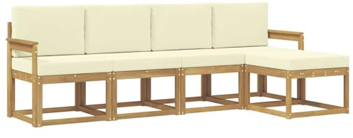 vidaXL Outdoor-Sofagarnitur mit Kissen 5 pcs Weiß und Creme, Garten Sofa Set, Moderne Möbel für draußen, Robustes Sitzen für Terrasse, Garten und Balkon, schicker Akazien Lounge