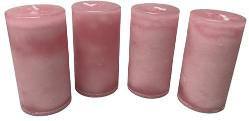 Treasured Memory 4X Stumpenkerzen Altrosa 9x5cm Kerzendeko Kerze Tischdeko Kommunion Konfirmation Taufe Hochzeit Terrasse Garten Pink Rosa Antik