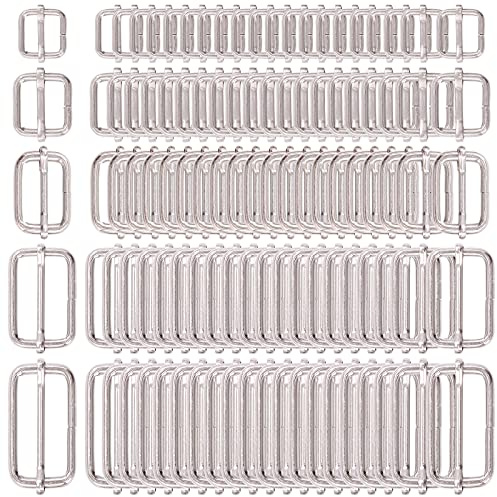 Swpeet 100 Pcs Metal Rectangle Adjuster Triglides Slides Buckle, Roller Pin Buckles Slider Strap Adjuster for Belt Bags DIY Accessories - 13mm / 15mm / 20mm / 25mm/ 35mm