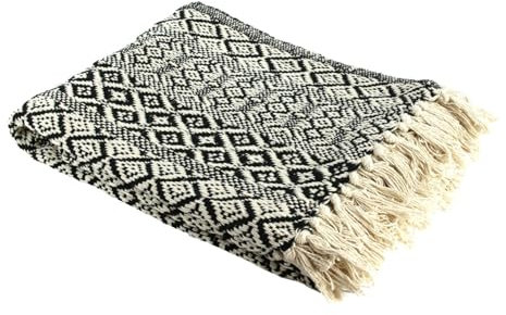 Decke Ethno-Stil, 150cm x 120cm x 1cm, Ecru Schwarz