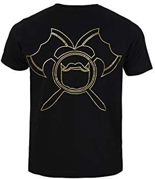 barTbaren Herren Kurzarm T-Shirt Rundhalsausschnitt im Vintage Look Golden Outline mit Axt Logo als Outline Größe M - XXL (Schwarz, XXL) (L)