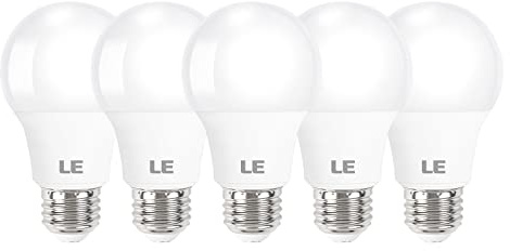 LE LED Light Bulbs 60 Watt Equivalent, 9W 800 Lumens Non-Dimmable, Soft Warm White 2700K, A19 E26 Standard Medium Base, 10000 Hour Lifetime 5 Count (Pack of 1)