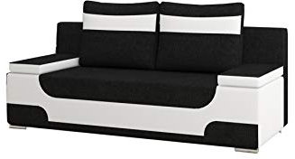 MOEBLO Sofa mit Schlaffunktion und Bettkasten, Couch für Wohnzimmer, Schlafsofa Federkern Sofagarnitur Polstersofa Wohnlandschaft mit Bettfunktion - Andrea (Schwarz +Weiß (Sawana 14 +Soft 17)