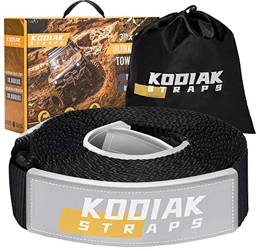 KODIAK STRAPS Abschleppgurt – 7,6 cm x 9,1 m Auto-Abschleppgurte, strapazierfähig, mit 15,9 kg, Bruchfestigkeit und verstärkte Schlaufen, Notfall-Seil, Off-Road-Recovery Ausrüstung, Abschleppgurte,