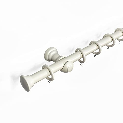 Stopper Finial 28 mm Wooden Curtain Poles Fixed Length Multi Finials Curtain Pole Wooden Beautiful Design Wooden Finials, Linen White Stopper 150 cm