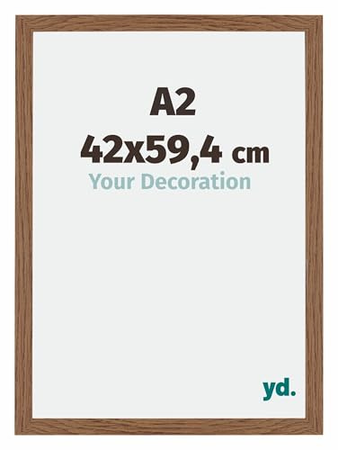 yd. Bilderrahmen DIN A2 42x59.4 cm Eiche Rustikal - MDF Rahmen Mura | Your Decoration, Acrylglas aus Kunststoff, Wandmontage, Geeignet für Fotos, Poster und Puzzles, Made in Holland