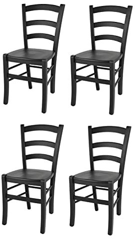 t m c s Tommychairs - 4er Set Stühle Venezia für Küche und Esszimmer, robuste Struktur aus lackiertem Buchenholz in Anilinfabre Schwarz und Sitzfläche aus Holz