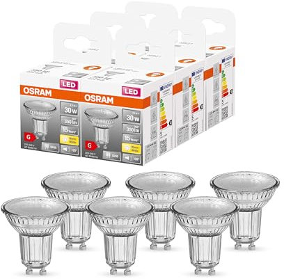 OSRAM PAR16 LED Reflektorlampe mit GU10 Sockel, Warmweiss (2700K), Glas Spot, 4.3W, Ersatz für 50W-Reflektorlampe, LED STAR PAR16 , 6er-Pack
