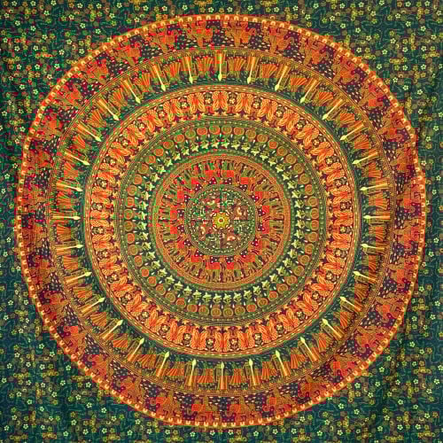 MOMOMUS Wandteppich Mandala - 100% Baumwolle, Bunt, Orientalische Designs - Ideal als Wandtuch Mandala, Indischer Wandbehang aus Stoff und Wandteppich Boho - Grün, 210x230 cm