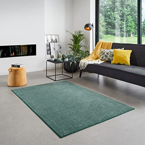 Carpet Studio Maine Teppich Grün, Wohnzimmer 140x200 cm, Kurzflor, Schlafzimmer