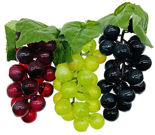 Woohome 3 Pz Uva Artificiale Simulazione Uva Plastica Decorativa per Matrimoni, Casa, Interni, Esterni, Giardino, Decorazione da Parete