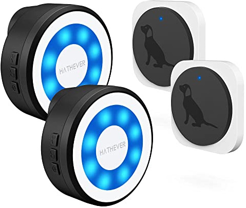 Hathever Dog Bell for Door Potty Training, Wireless Doggie Door Bell Operating at 1000 Feet with Chew Resistant IP65 Waterproof Touch Button, 4 Notification Modes