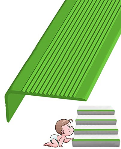 Treppenkantenprofil, Selbstklebend PVC Kunststoff Treppen-Kantenschutz Antirutsch-Profil Winkelprofil Selbstklebend Treppenkantenschutz, Breite: 3x7cm/ 0,1x0,23ft ( Color : Green , Size : 75in/1.9m )