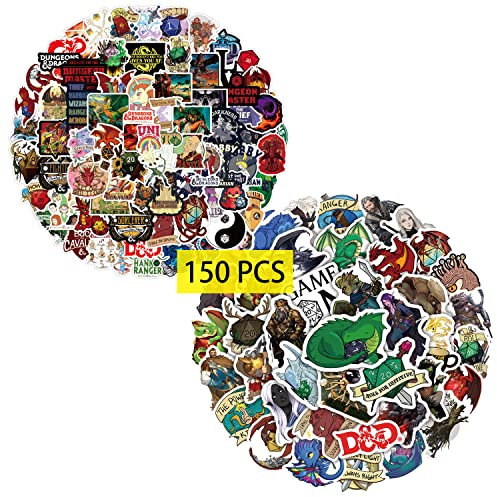 GTOTd Dungeons and Dragons Stickers (150 Pcs) Gifts Merch Game DND Party Supplies Vinyl Decor for Laptop Skateboard Guitar Luggage Water Bottle for Teens