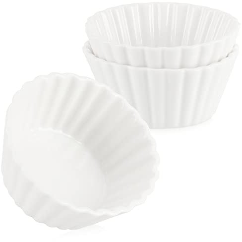 com-four® 3-teiliges Servierset - kleine, weiße Servierschälchen - fein gerippte Keramikschälchen für Vor- und Nachspeisen - Amuse-Gueule-Set