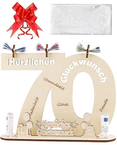 GoldRock Holzschild Gästebuch 70 Geburtstag Männer Frauen mit Geschenktasche&Schleife,Geschenk 70. Geburtstag Frau,Geschenke zum 70 Geburtstag Mann,Geburtstagskarte 70,Geldgeschenke Geburtstag Holz