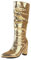 Stivali da Equitazione con Tacco Alto plissettati Metallizzati Scintillanti da Donna, Stivali Alti al Ginocchio in Pelle di Serpente Metallizzata con Tacco a Punta a Punta,d'oro,41 EU