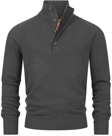 Indicode Herren INIsalu Strickpullover aus 70% Baumwolle mit Stehkragen | Klassischer Herrenpullover für business und Alltag, Strickpullover, Troyer, Freizeitpullover, Basic Pullover für Männer