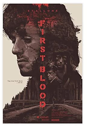 SORECI Filmposter First Blood John Rambo, Leinwand-Poster, Wandkunst, Dekor, Bild, Gemälde für Wohnzimmer, Schlafzimmer, Dekoration, ungerahmt, 40 x 60 cm