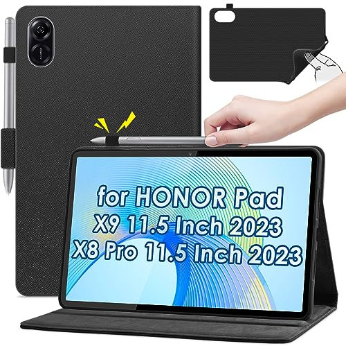 KATUMO Cover per HONOR Pad X9/X8 Pro 11.5 Pollici 2023 con Supporto S Pen, Molteplici Prospettive Slim Smart PU pelle Flip Protettiva Custodia Tablet ,Honor X9/X8 Pro 11.5(Nero)