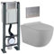 Coribi CHRO-GRISM-PLINOX - Pack completo de WC con soporte independiente + cuenco gris mate suspendido sin brida + placa cromada de diseño