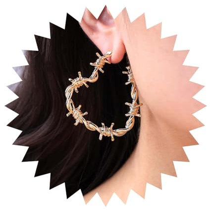 Inilbran Gothic Stacheldraht Herz Ohrringe Vintage Übertrieben Herz Reifen Ohrringe Punk Dorn Gold Herz Ohrringe Metallnetz Liebe Herz Ohrringe Schmuck Für Frauen Und Mädchen