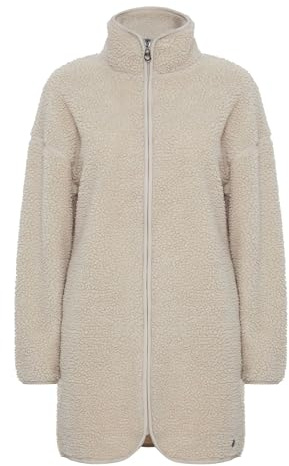 OXMO OXTova Damen Sweatjacke Lang Jacke mit Teddy-Fell Stehkragen Reißverschluss Eingrifftaschen Loose fit, Größe:M, Farbe:Oyster (141107)