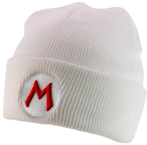 Armycrew Mario Luigi Waluigi Cosplay Kostüm Weiche Beanie Mütze, Firemario Weiß, Einheitsgröße