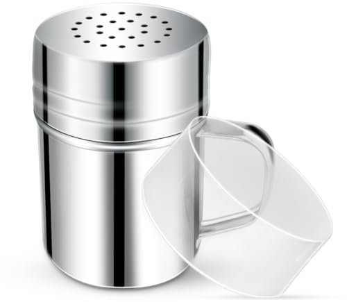 Coctelera de dragado de acero inoxidable con asa, coctelera de azúcar en polvo, pimentero de 6 onzas, salero de metal con agujeros y tapa, coctelera de polvo fino para canela, harina de cacao,