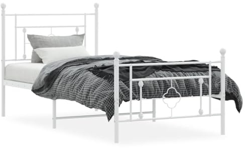 vidaXL Bettgestell, Bettrahmen mit Kopfteil Fußteil, Bett Gästebett mit Stauraum, Metallbett Einzelbett Schlafzimmerbett, Weiß 100x190cm Metall