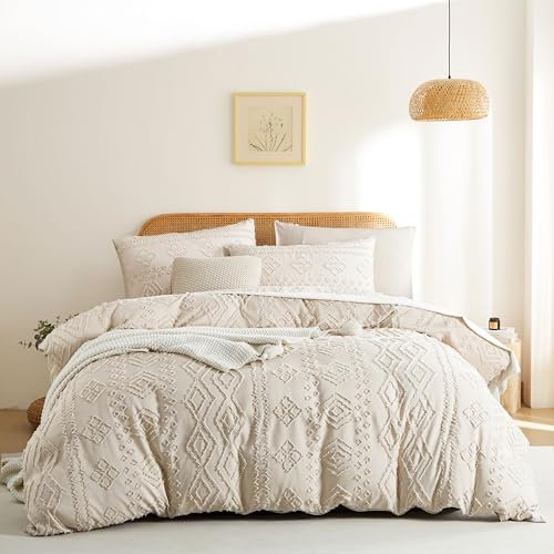 Freyamy Getuftet Bettwäsche 200x200 Vintage,Böhmen Bettwäsche Sets 3tlg,Chic Geometrische Wendebettwäsche,Bohemien Wende Bettwäsche Microfaser Bettbezüge und 2 Kissenbezug 80x80 mit Reißverschlüsse