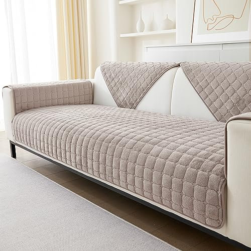 SHANNA Housse de Canapé Épais 1/2/3/4 Places en Forme de L, Couvre Canapé Protege Housse de Canapé Universelle Antidérapante en Fausse Fourrure pour Salon (Cube Beige, 70 x 90 cm)