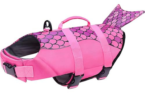 Izefia Hund Schwimmweste Schwimmen Schwimmschutzmantel Schwimmweste mit Griff für Kleinen Hund Welpen Großen Hund Hai Meerjungfrau
