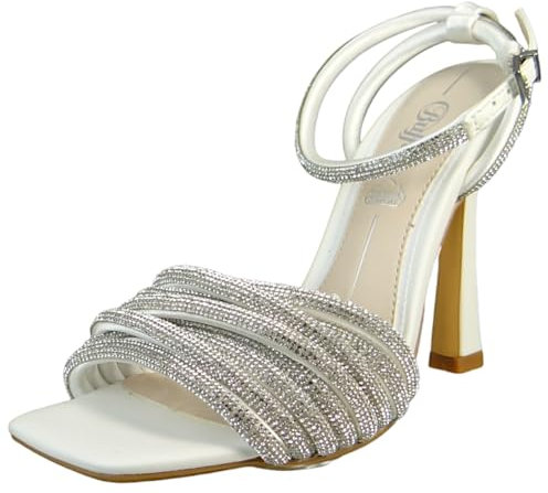 Buffalo Damen Sandalen FAIRY GLAM Weiß Offene Schuhe Riemchensandale Pfennigabsatz 39 EU