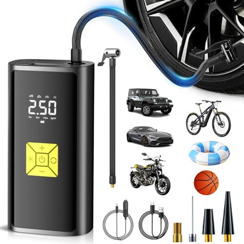 Journeyside Compresor Aire Portátil, 150PSI Compresor Aire Portátil Coche Eléctrico Compresor de Aire Inalámbrico, Eléctrico Inflador Ruedas con Linterna LED para Coche/Motocicleta/Bicicleta/Bola