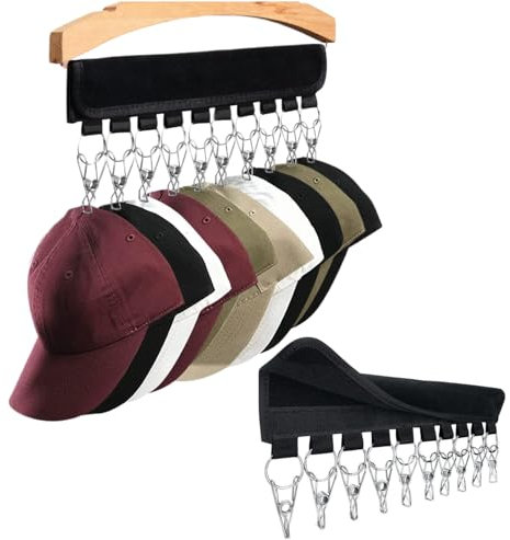 Porta Cappelli,Baseball Cap Rack,Appendi Cappelli,10 Clip Organizer per Cappelli,Appendi Berretti,Berretto Organizer Gancio per Appendino e Armadio