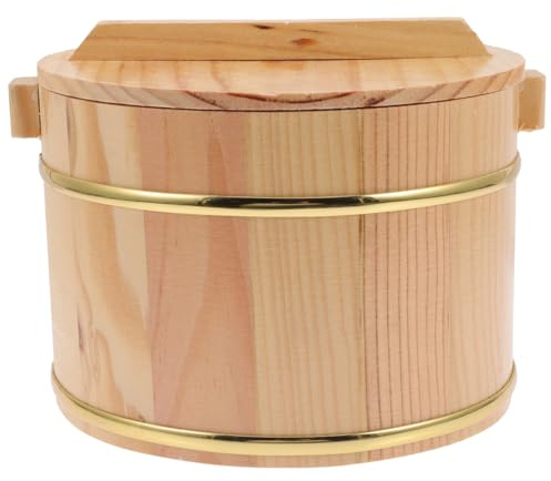Alipis Hangiri Sushi Oke da 18cm - Contenitore per Riso Sushi in Legno con Coperchio - Vasca Tradizionale Giapponese (Secchiello per Riso al Vapore) - Ideale per Ristorante e Casa