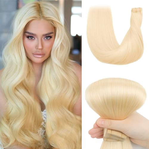 YDDM Tape In Extensions Echthaar 20pcs 35cm 40g Bleichblond Invisible Tape Extensions Echthaar Extensions Tape Extensions Echthaar Tape Extensions Skin Weft Haarverlängerung(14Zoll,613#)