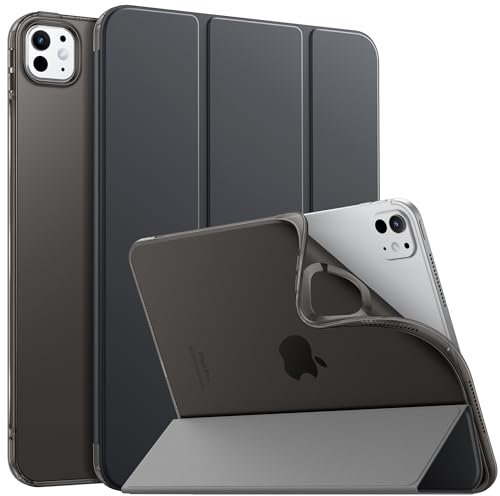 MoKo Hülle Kompatibel mit iPad Pro 11 Zoll M4 2024 (5. Gen), TPU Transluzent Matt Rückseite Cover mit Auto Schlaf/Aufwach, Schutzhülle mit Ständer, Space Grau