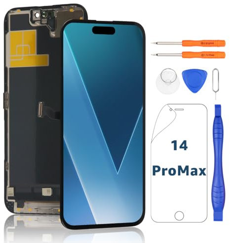 Yodoit für iPhone 14 Pro Max 6.7 Zoll LCD Bildschirm FHD Touch Display Digitizer mit Reparatur Kit, Schutzfolie, Kompatibel mit Modell A2651, A2893, A2896, A2895, A2894