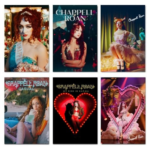 EDQMHFNV Chappell Roan Poster, Albumcover, 6er-Set, Musik-Leinwand-Poster, Wandkunst, Dekoration, Wohnzimmer, Schlafzimmer, Dekoration, Poster, 20 x 30 cm