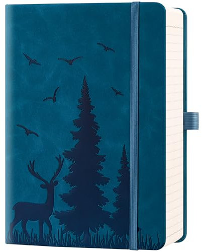 ZXHQ 365 Seiten B5 (19,5 x 25,5 cm) Liniertes Notizbuch - College-Ruling, Ledergebundener Einband, 100 g/m² dickes Papier, feine Innentasche - Pfauenblau